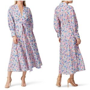 New! Paloma Blue Colorful Printed Patterned Waist Tie Midi Dress 💗 Medium